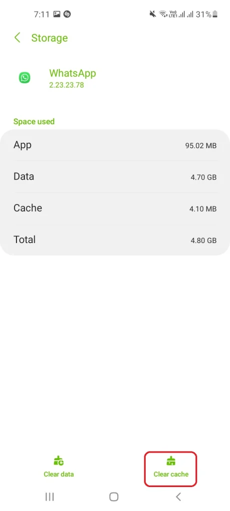 Clear WhatsApp Cache on Android Step 4
