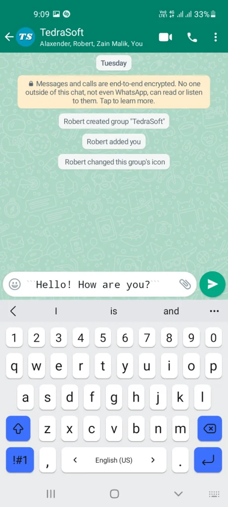 Change Font Style in WhatsApp Chats by using backticks sign