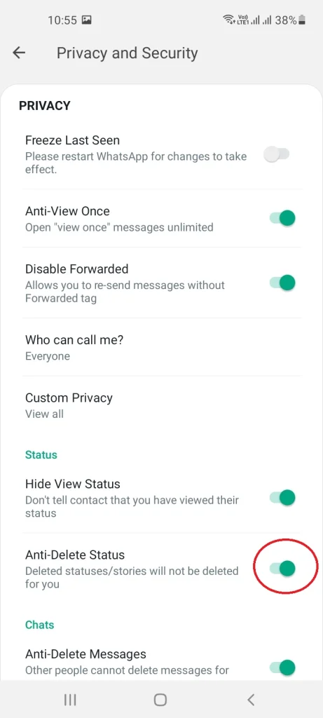 See Deleted Status in WhatsApp Using WhatsApp Mods Step 3