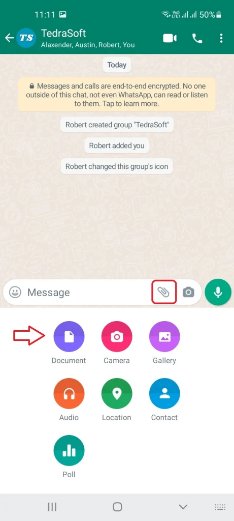 Send Video as Document on WhatsApp Step 2